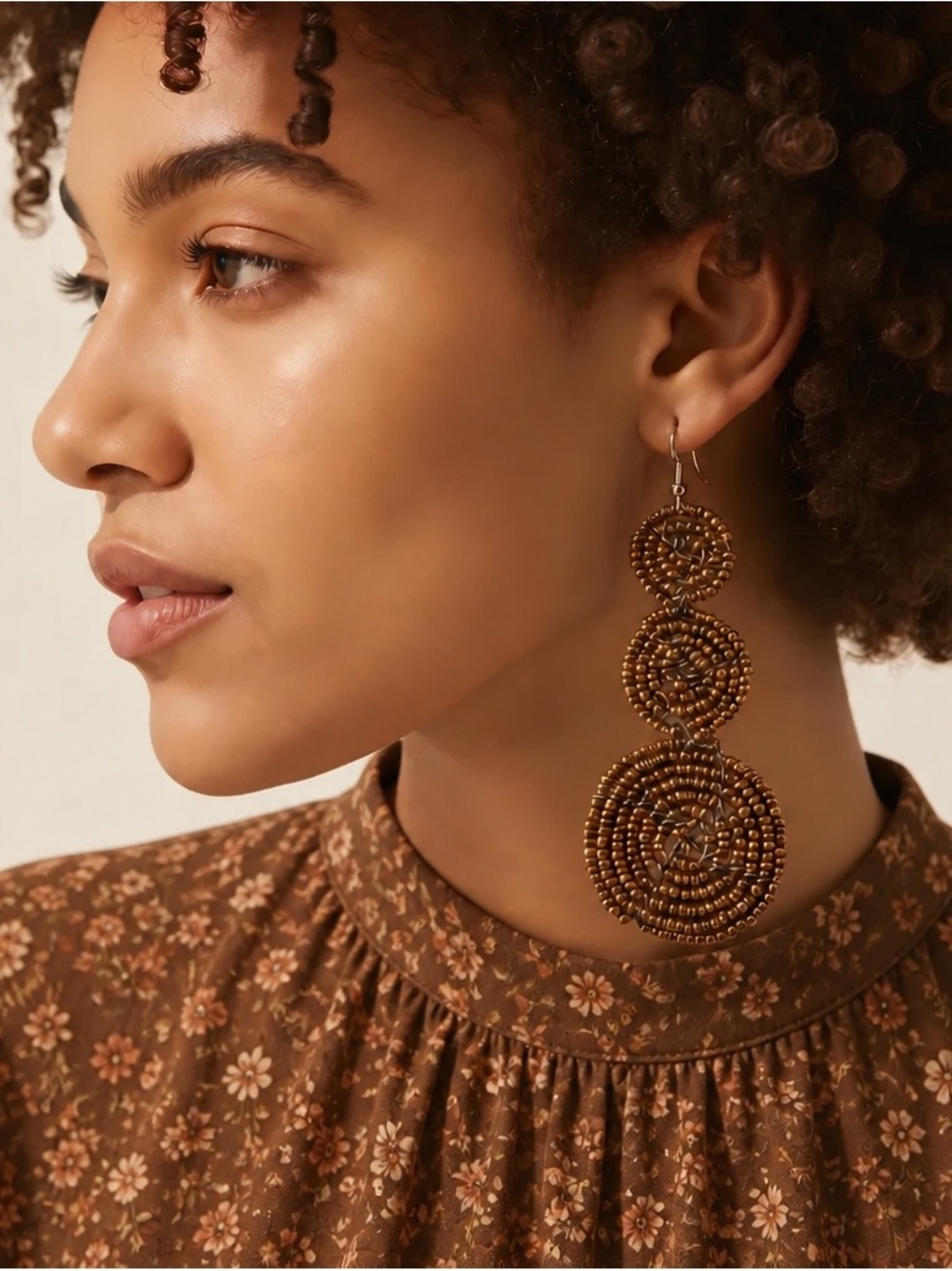 Bronze Beaded Drop Earrings | Dangle Earrings | Lightweight Boho Jewelry